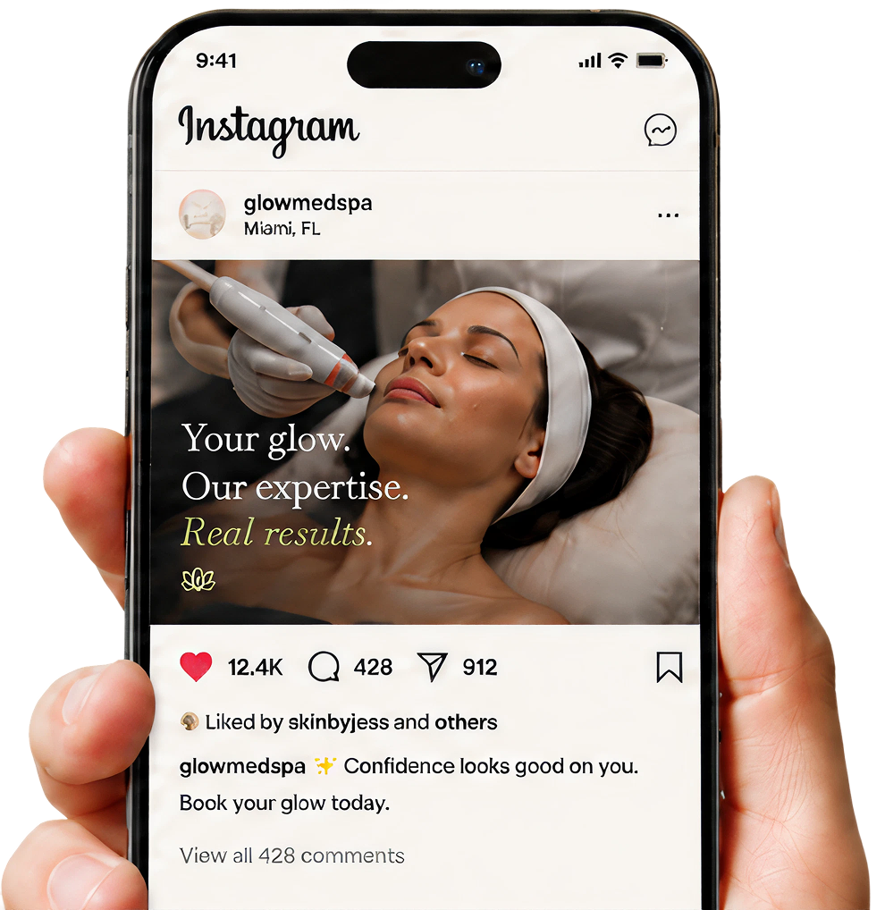 Med spa Instagram post on iPhone