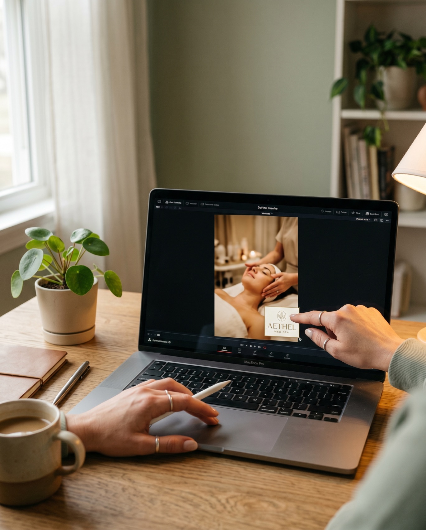 An artist finishing a branded med spa video in the studio